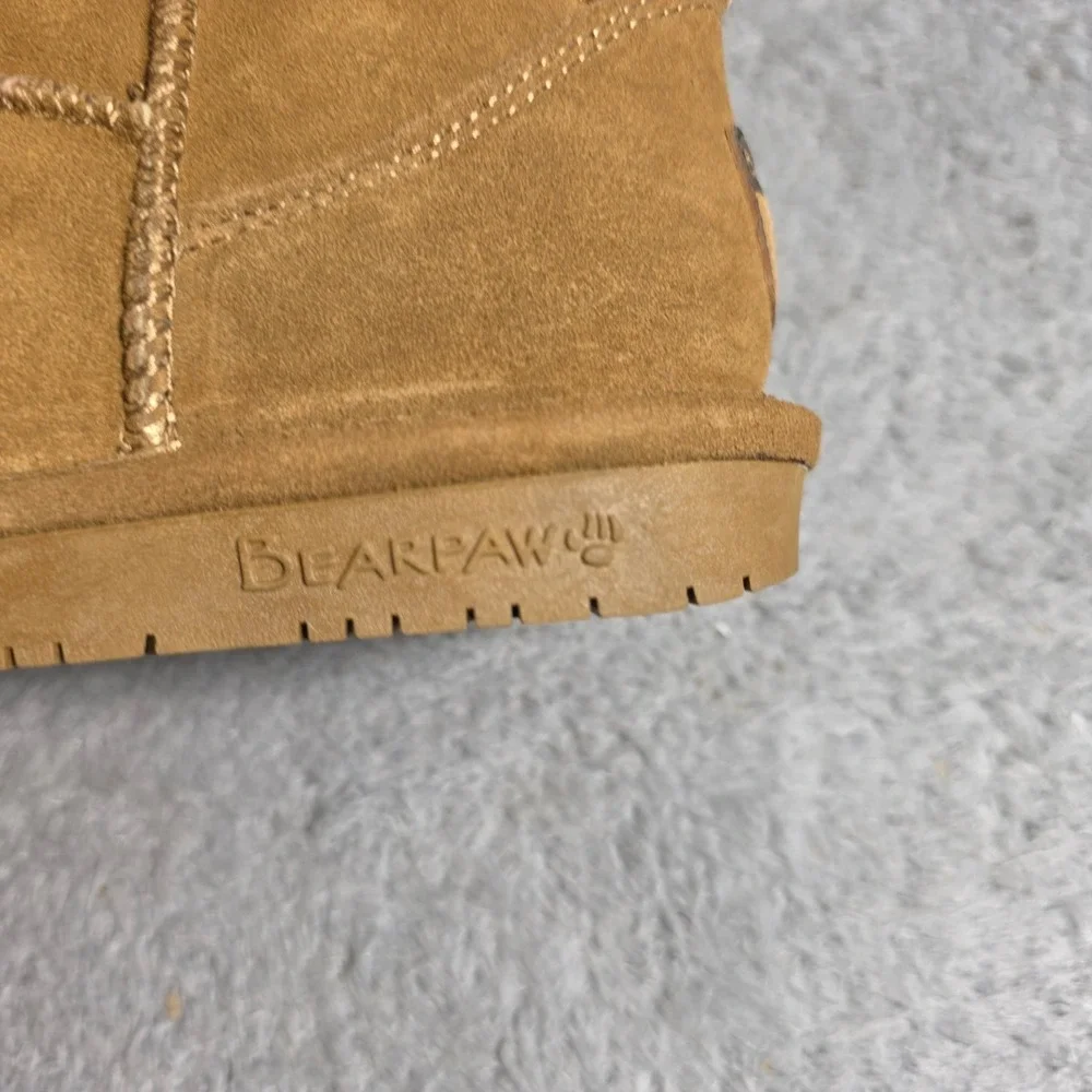 Bearpaw Boshie Suede Mid Calf Snow Boots Sheepskin Lined Winter Booties Sz 8 NEW